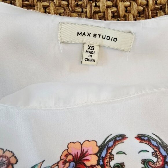 Max Studio Women's Mini Dress Size XS Relaxed Sheath White Colorful Bohemian - Picture 13 of 14